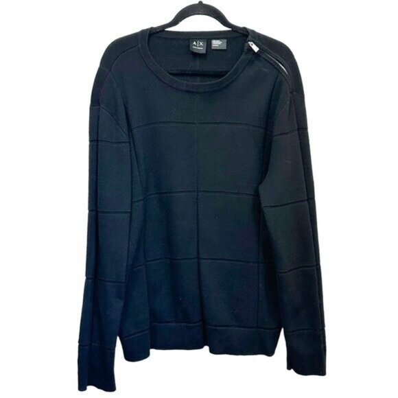 Armani Exchange AX Men's XL Black Shoulder Zip Sweatshirt Sweater Knit Checkered - Picture 1 of 6
